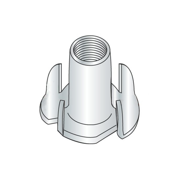 Newport Fasteners T-Nut, 4 Prongs, 1/4"-20, Steel, Zinc Plated, 7/16 in Barrel Ht, 4000 PK NB302520B-4000 - main